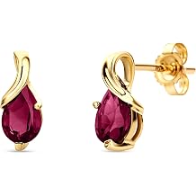 Orovi Gold Earrings for Women - Solid 9k /375 White/yellow Gold - Sapphire/Ruby/Emerald/Topaz/Amethyst/Aquamarine Gemstone Earrings - Hypoallergenic