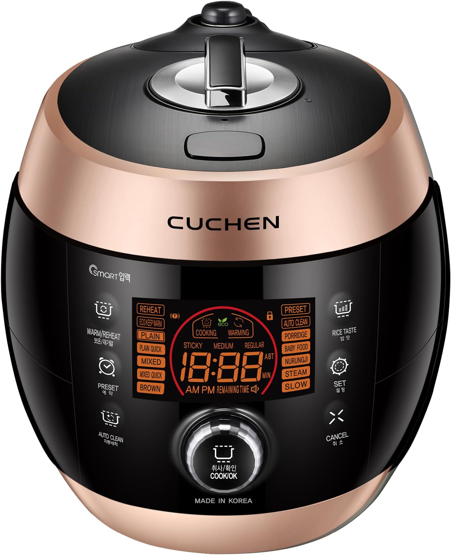 [СUСHEΝ] CJS-FD1000RVUS | Heating Pressure Rice Cooker 10 Cup (Uncooked) | Smart Jog Dial | Auto Steam Clean | Voice Guide | Made in Korea | Black/Rose gold