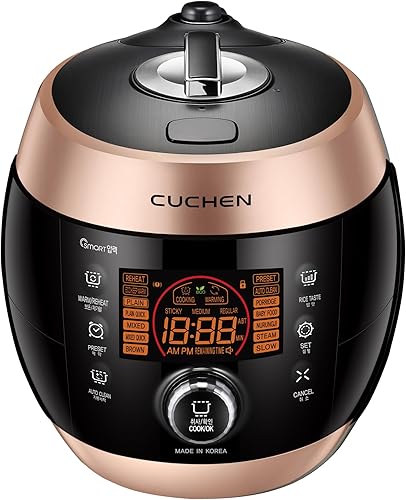 Cuchen CJS-FD1000RVUS - Olla arrocera y calentador de presión de calentamiento para 10 tazas, dial inteligente, limpieza automática a vapor, guía de