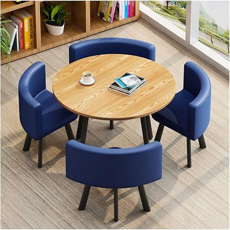 Amazon 青と緑の色で利用できるテーブルと椅子ホーム現代のシンプル食べるテーブルオフィスティールームのバルコニーレセプションラウンドテーブル1 テーブルと椅子4脚ラウンジ革茶専門店カフェを交渉 Color Blue 家具 オンライン通販