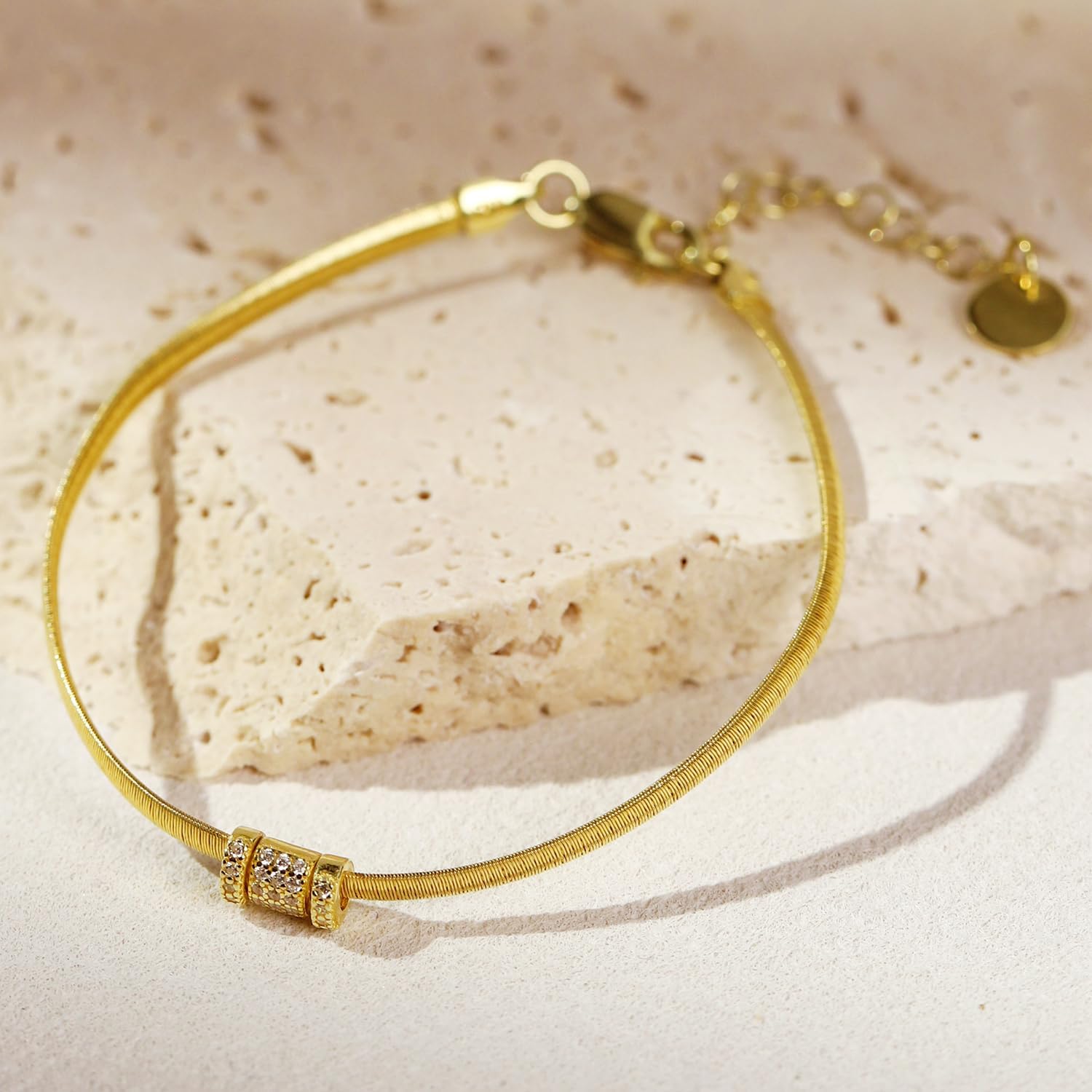 Minimalist Gold Coil Bracelet S925 Silver Adjustable Bracelet Italian Coil Craft Handmade Jewelry Christama Birtherday Gift for Women