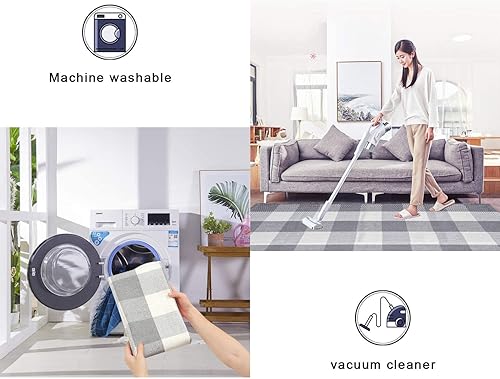 Miniatura 7 de MUBIN - Alfombra de algodón de lana cuadriculada, 27.5 x 43 pies, color gris y blanco, alfombra decorativa para poner al aire libre en la puerta