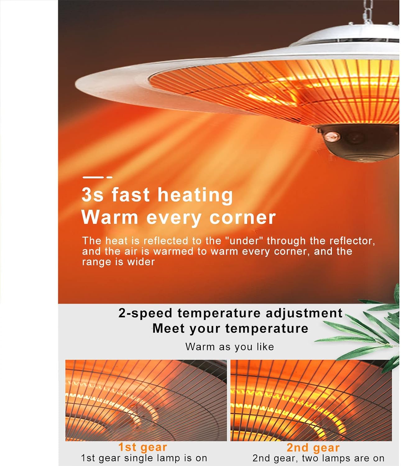 Hanging Patio Heater,Waterproof Outdoor Heaters Ceiling Mounted Electric Heater with 2 Power Levels,Indoor/Outdoor Heater 3S Fast Heating for Garage Courtyard Balcony,74x35cm(29x14inch)