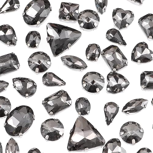 Miniatura 8 de 50 diamantes de imitación para coser, formas mixtas, diamantes de imitación de cristal para coser en gemas de cristal, parte trasera plana mental