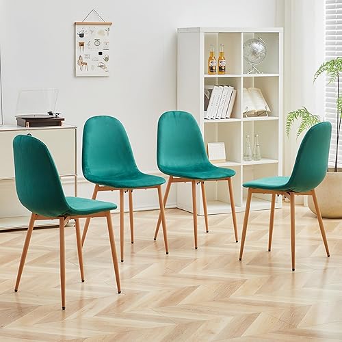 Juego de 4 sillas de comedor de terciopelo, sillas de comedor modernas de mediados de siglo, sillas de cocina cálidas, sillas decorativas con patas