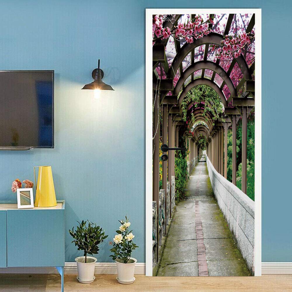 Sticker porte trompe l'oeil 3D imperméable amovible 88x200cm pour couloir