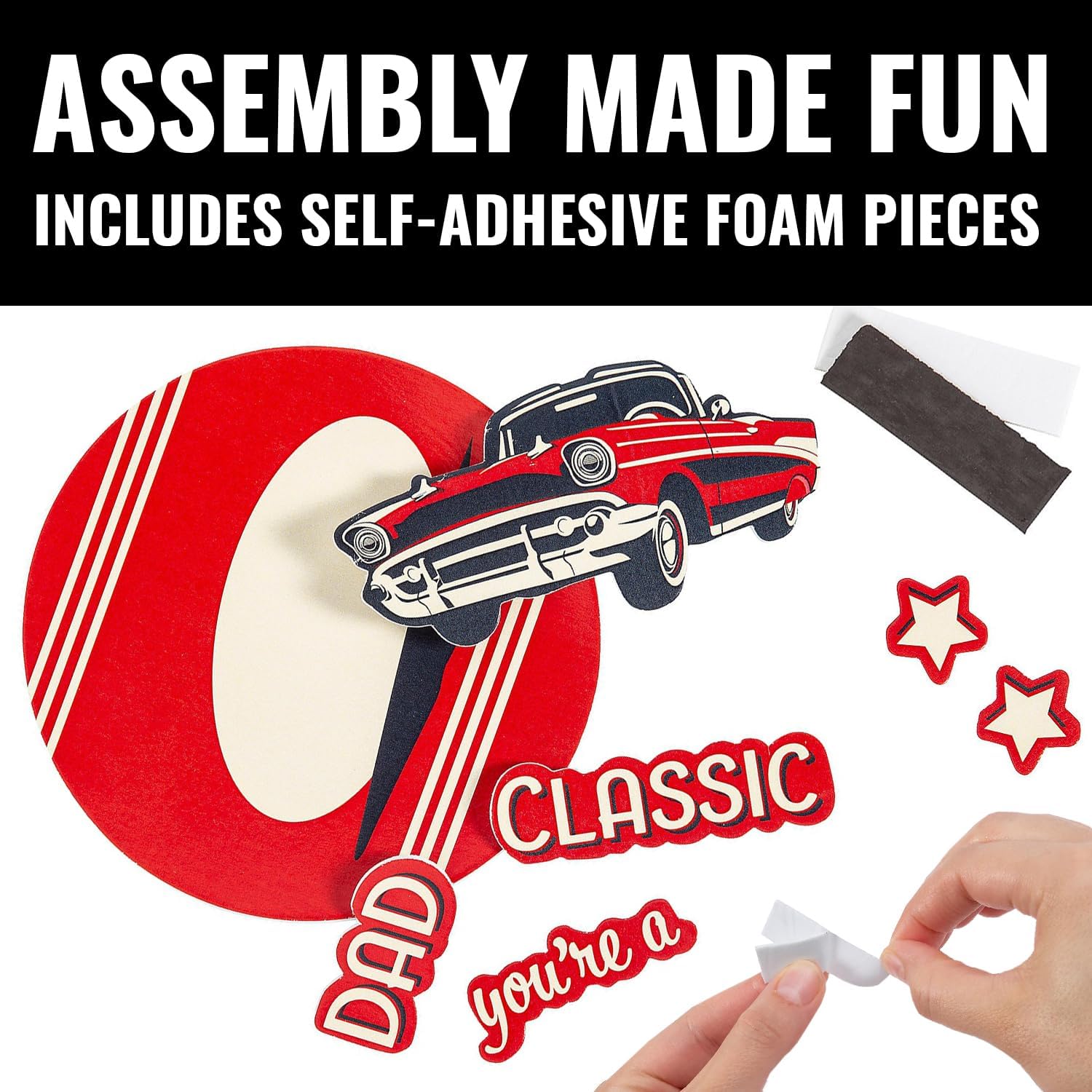 Fun Express Father’s Day Classic Car Magnet Foam Craft Kit - Creative DIY Craft Decorations & Family Fun - Perfect for Kids Craft Lovers & Personalizing Gifts - Makes 12 Pieces