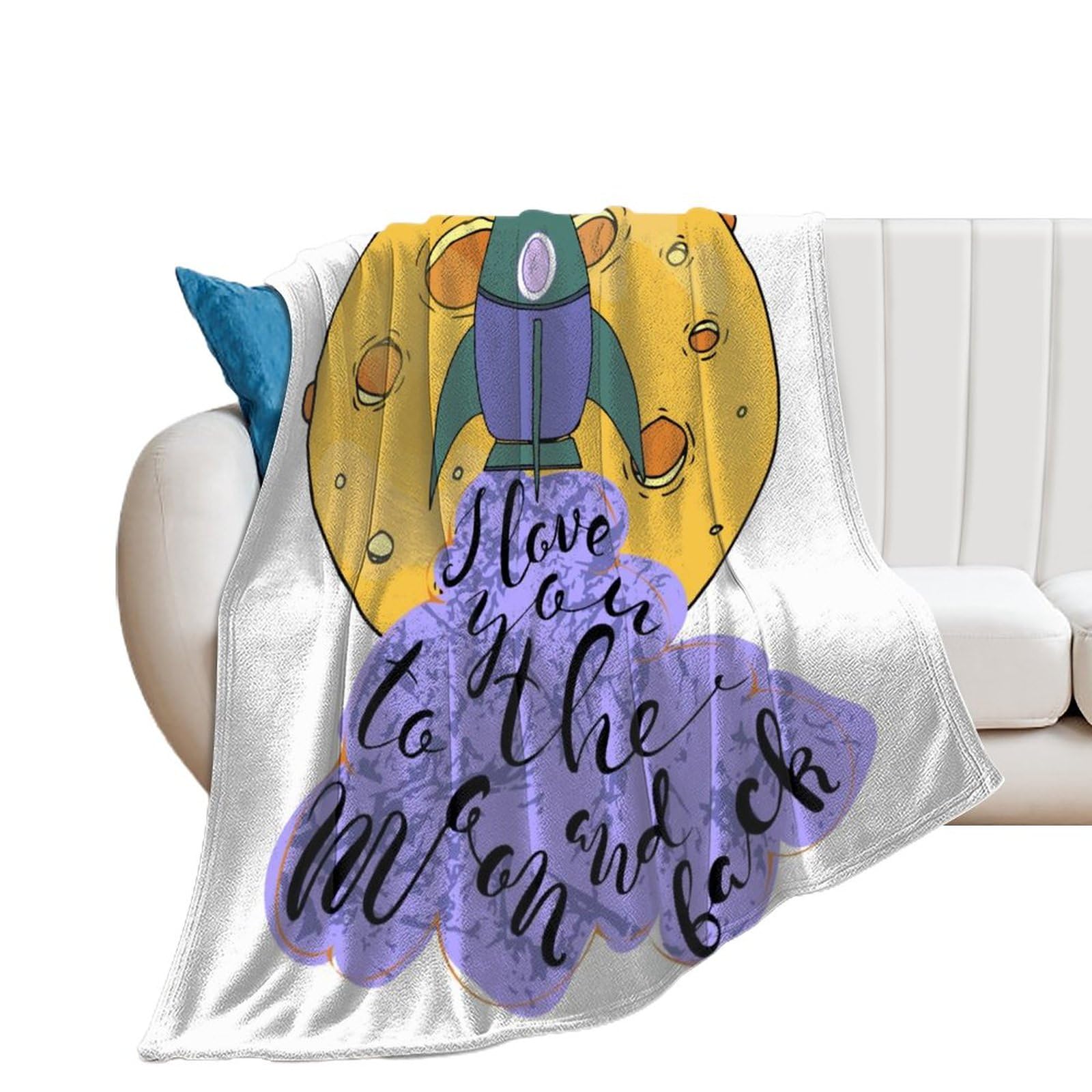Plaid fusée en flanelle polaire 100x130 cm pour lit et canapé enfant