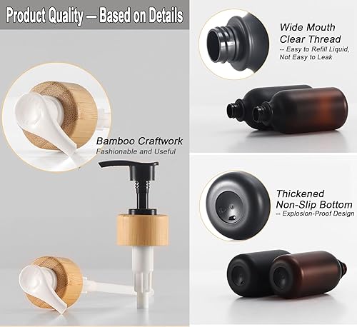 Miniatura 4 de Botellas de champú y acondicionador resistentes esmeriladas, dispensador de boticario, bomba de bambú, botellas de champú recargables para champú,