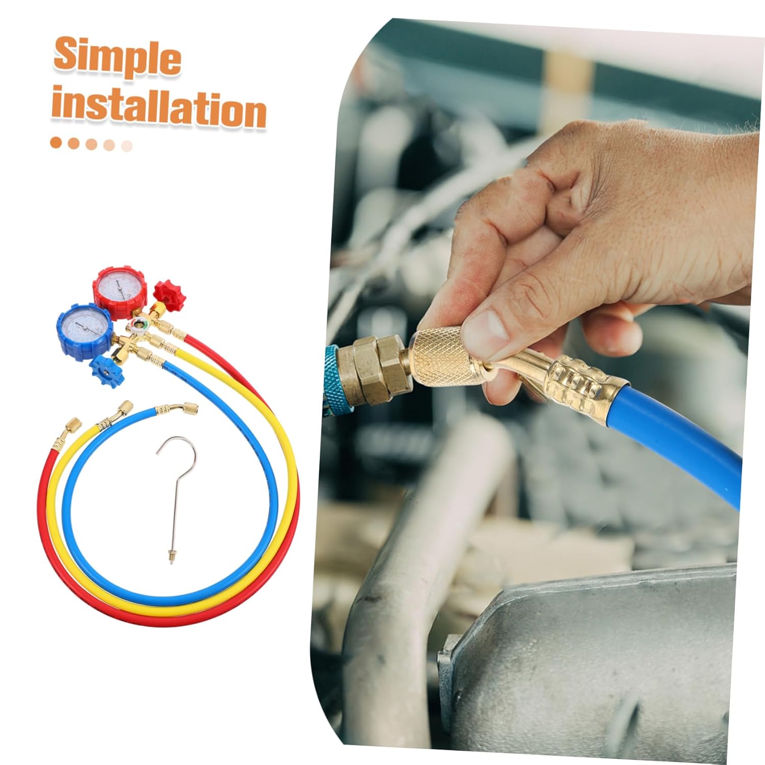 1Set Durable Charging Hose for Car Air Conditioner Precision Gauges for Easy to Use for Automotive