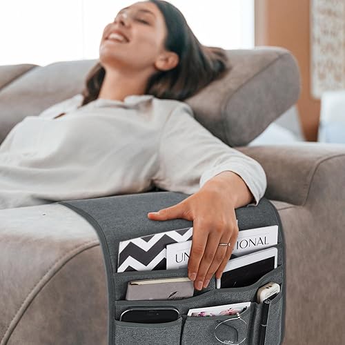 Miniatura 3 de Organizador de sillón con control remoto para sofá reclinable, organizador antideslizante con 5 bolsillos para revista, tableta, teléfono, iPad