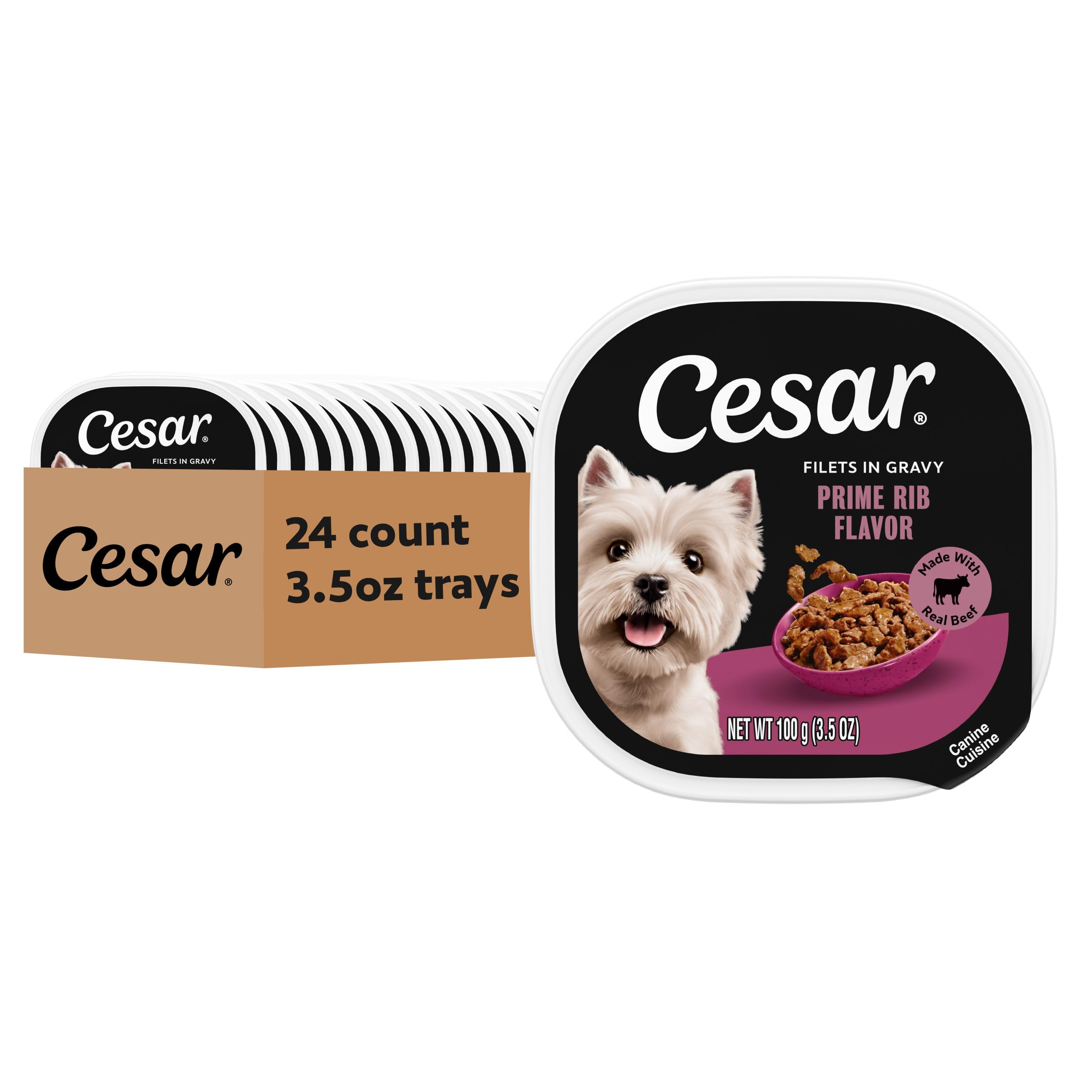 Cesar Filets in Gravy Wet Dog Food, Prime Rib Flavor, 3.5 oz, 24 Count