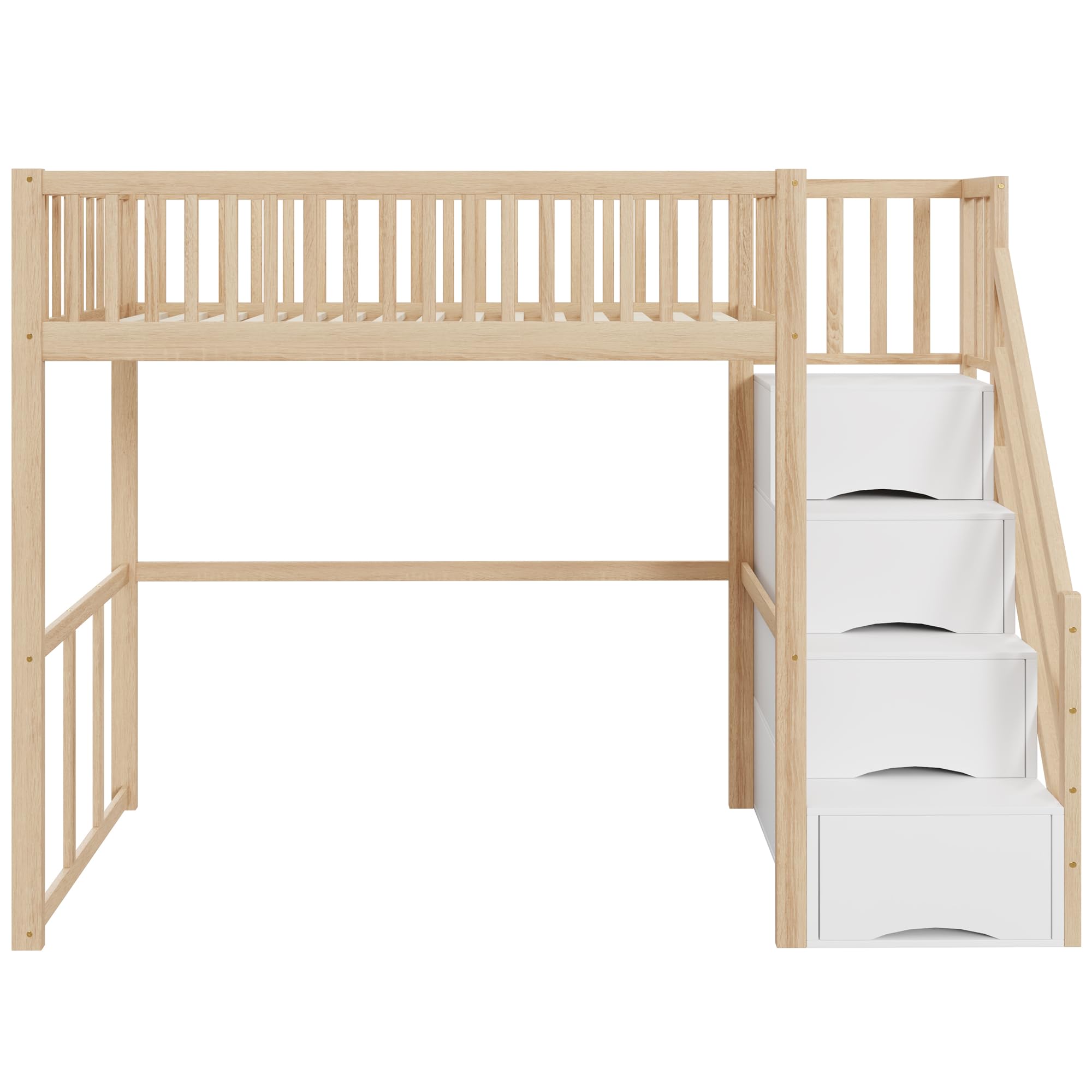 ZYLOYAL10 Hochbett 90x200 mit Sicherheits-Aufbewahrungsleiter, Bettgestell aus massivem Kiefernholz für Kinder und Jugendliche (Holzfarbe)