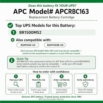 APC Replacement Battery for BackUPS Pro Model BR1500MS2, Genuine Battery Model APCRBC163