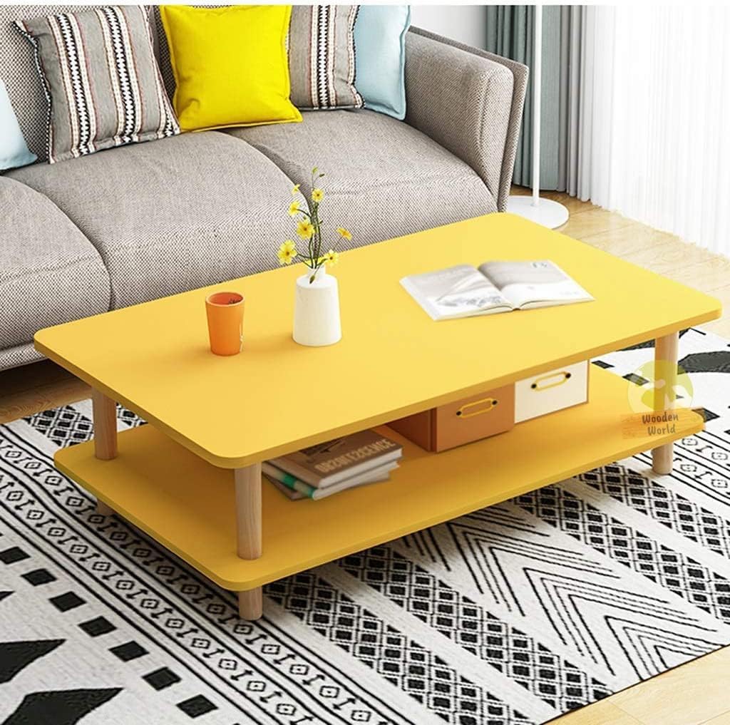 Wooden World Sofa Center Table 2 Tier Table with Solid Wood Legs Coffee