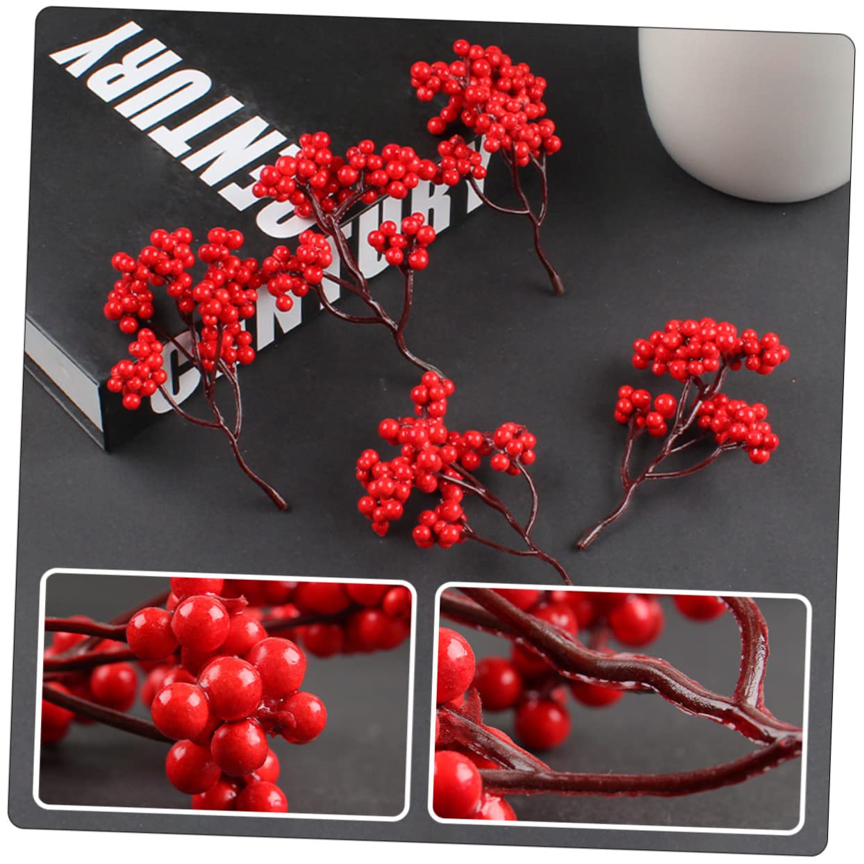 TOPBATHY 50 Pcs Frutos Rojos Artificiales Tallos de Rojas Artificiales ramitas de Falsas Ramas Artificiales Manualidades navideñas decoración Accesorio de Adorno de