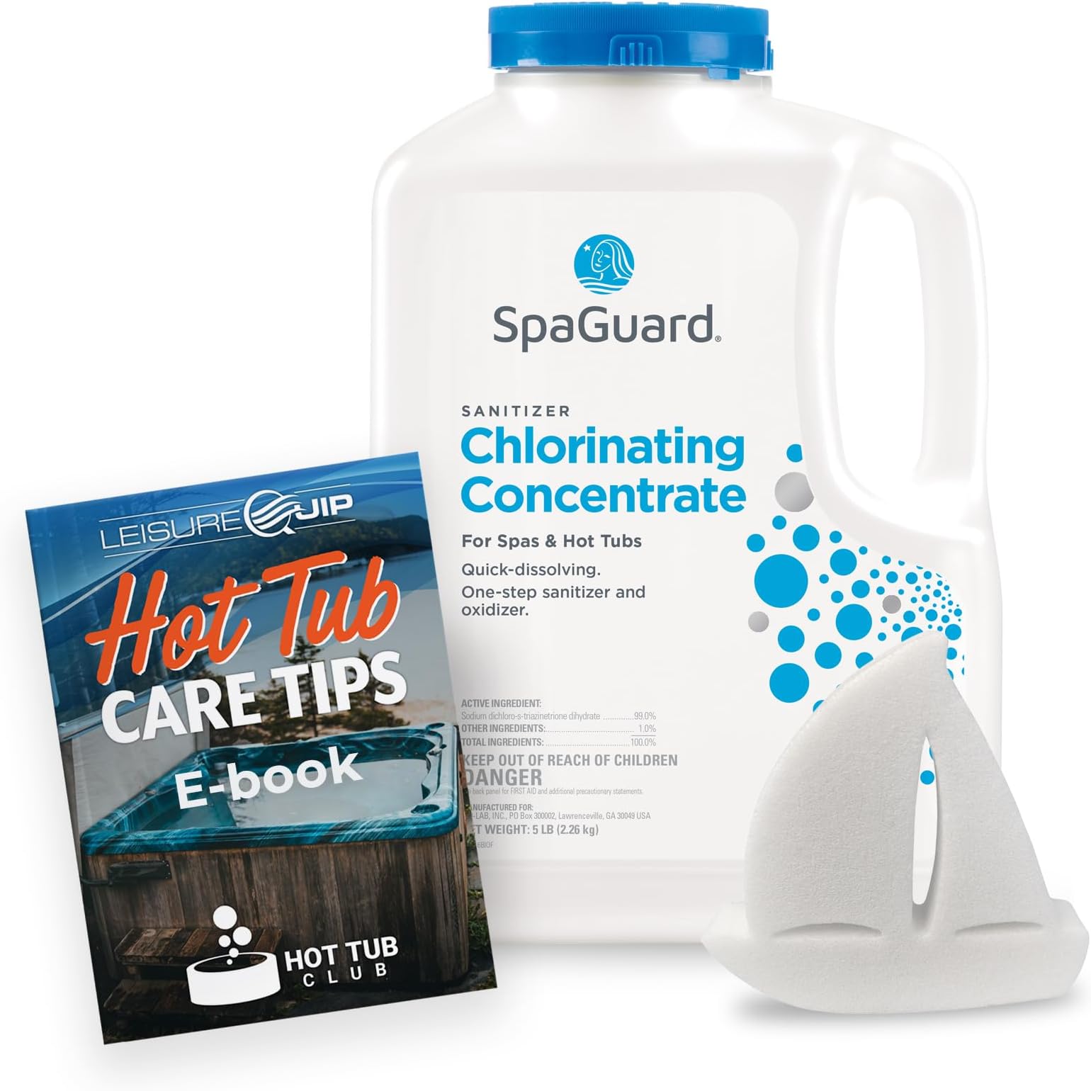 SpaGuard® Chlorinating Concentrate 5lb Spa Chlorine with ScumBoat Scum Absorber & Digital Hot Tub Care Ebook