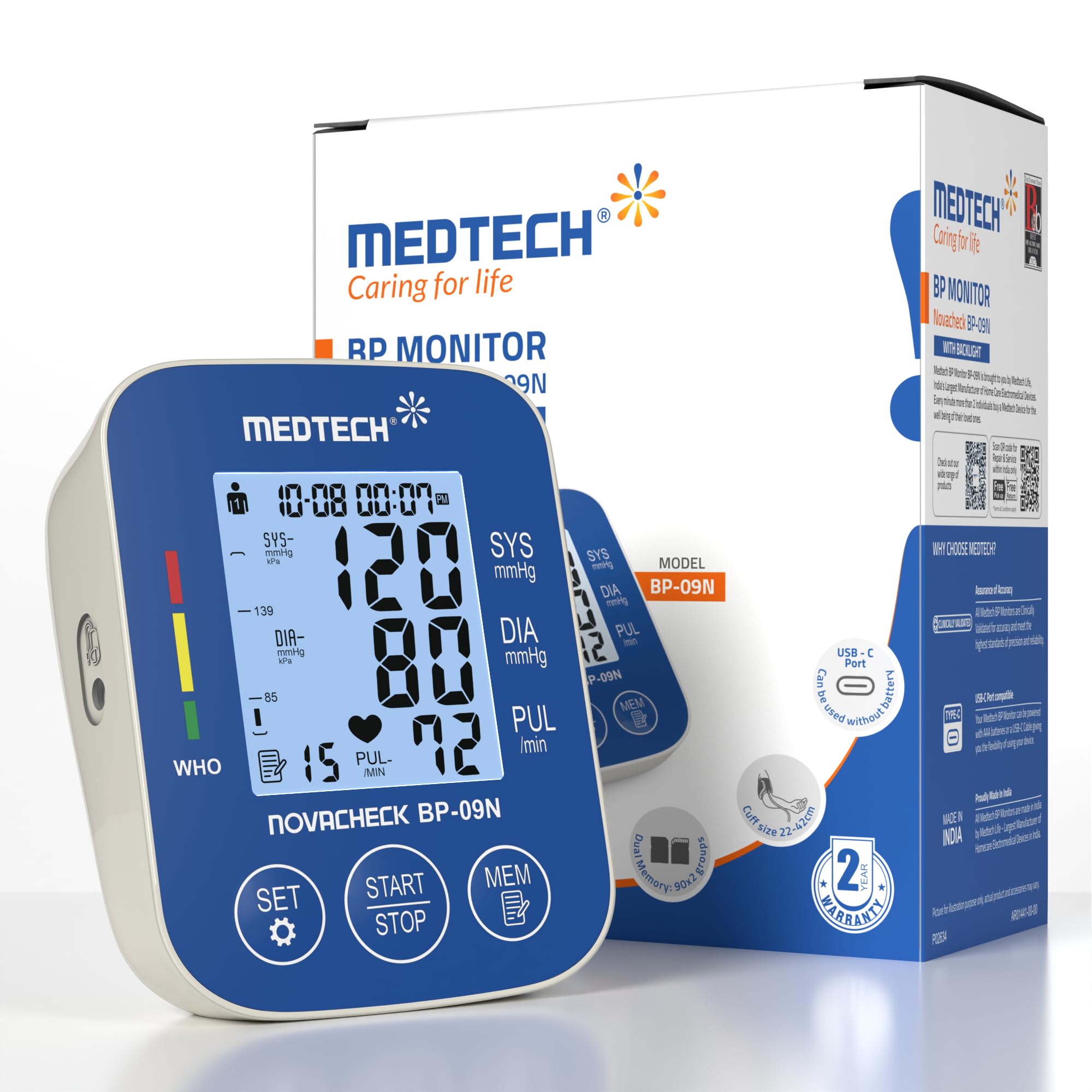Medtech BP09N Backlight Portable Automatic Digital Blood Pressure BP M