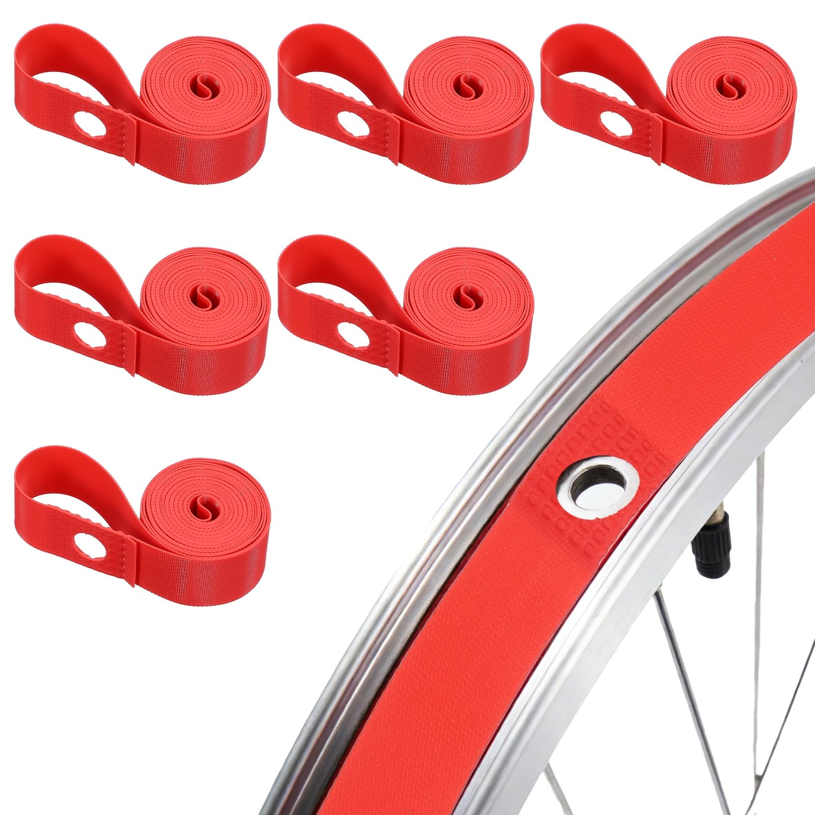YELARXI Bike Rim Strips, Fits 24" Bicycle Rim Liner Strips Air Leak Resistant PVC Tape Inner Tube Cushion Puncture. 6Pcs & 30 Inchx18mm & Red Fit for (Mountain/Road/City Bikes)