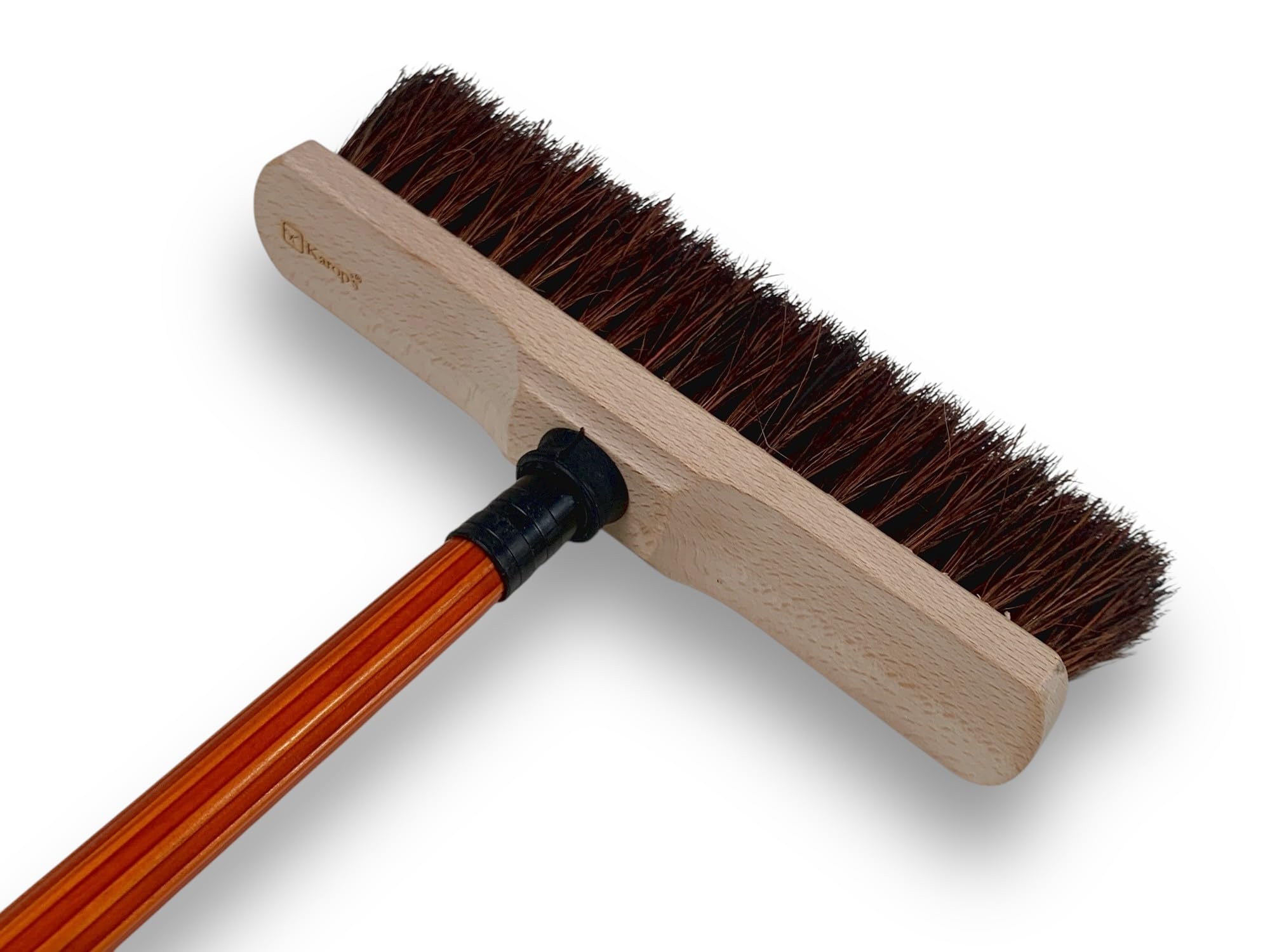 KAROP'S Balai de Cour Traditionnel 70 mm Bois Vernis Fibre mélange bassine Arenga Manche Bois Vernis Teinte Cannelle 30 cm