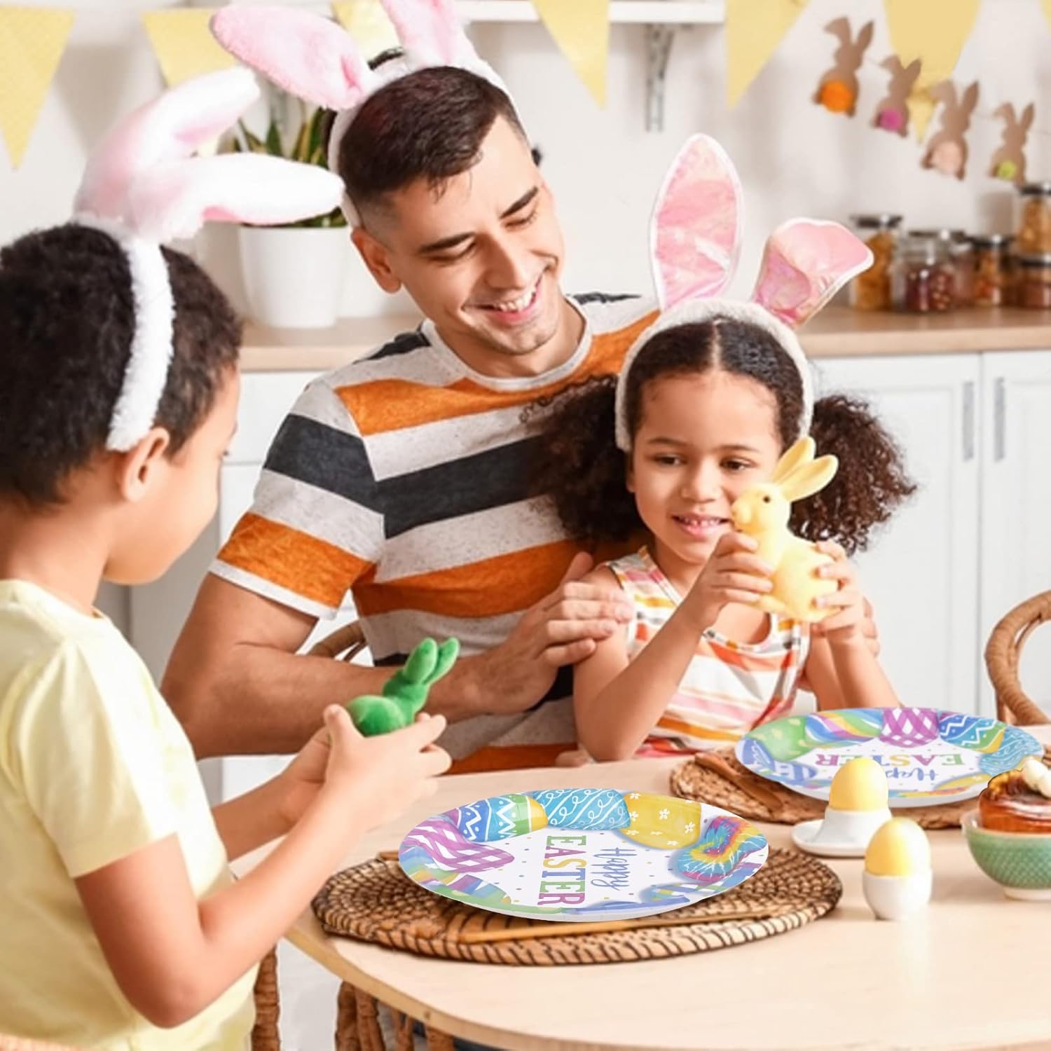 Happy Easter Party Supplies Kit, Disposable Dinnerware Includes, Paper Dinner Plates, Dessert Plates, Napkins for Easter party Decorations, Serve 50