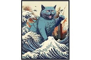 The Great Wave Off Kanagawa - Fat Cat Art Print