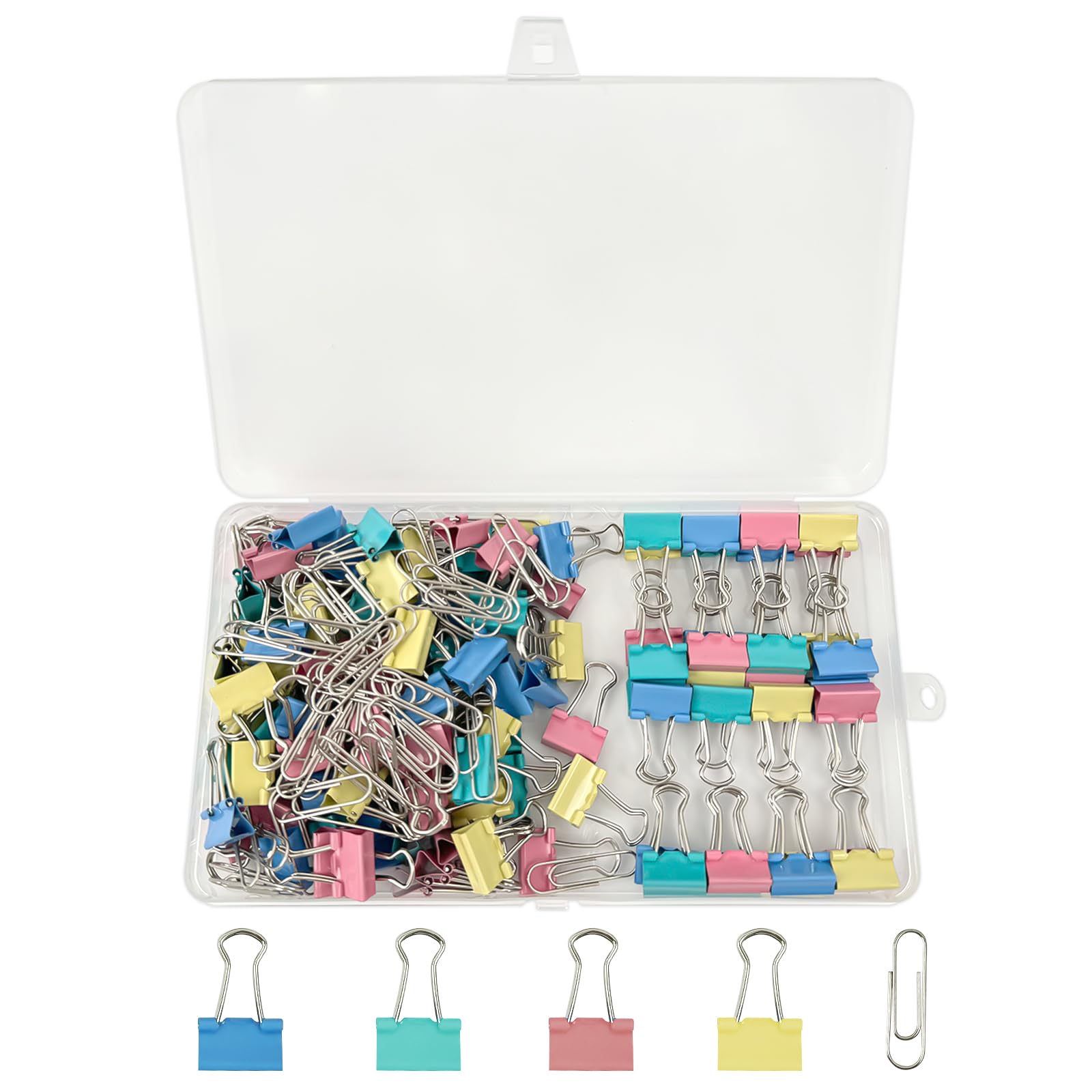 120Stks Binder Klammern in Verschiedenen Farben, 15mm Foldback Metall Binder Clips, Büro Metallklammern Papierhalter mit Box 50 Büroklammern, Gemischte Binder Papierklammern für Schule Heim Dokumenten