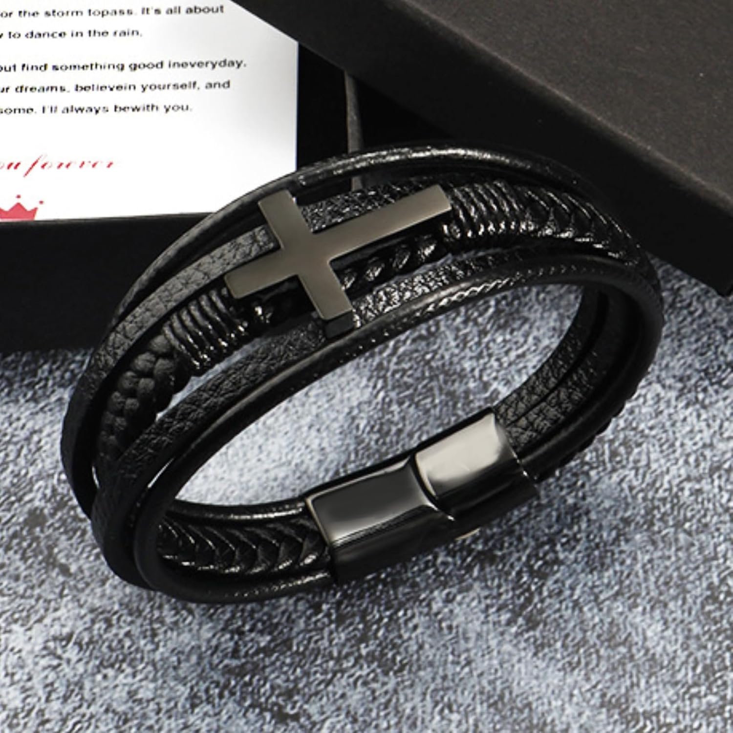 Grandson Bracelet from Grandma Leather Cross Stainless Steel Christian Braided Bracelet Inspirational Birthday Gifts for Grandson - Image 3