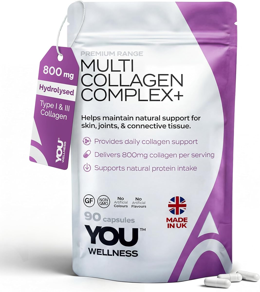Multi Collagen Supplements for Women &amp; Men – 800mg Hydrolysed Type I &amp; III Collagen Peptides Capsules for Skin, Hair &amp; Nails – Collagen Complex with Hyaluronic Acid, Vitamin C &amp; Biotin – 90 Capsules