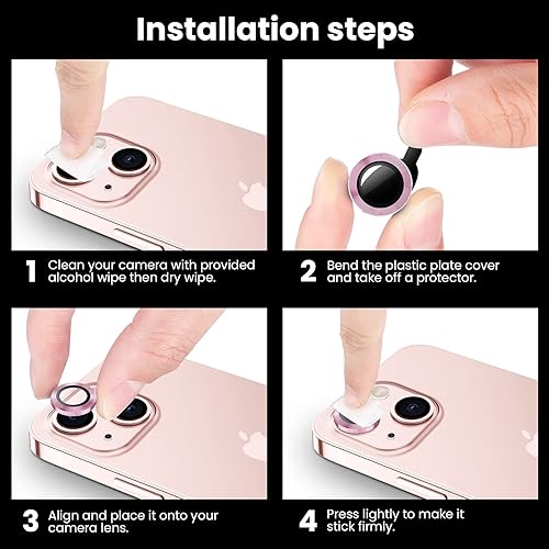 Miniatura 7 de Tensea Protector de lente de cámara para iPhone 13 Mini, protector de lente de cámara de vidrio templado 9H, anillo individual de metal para iPhone