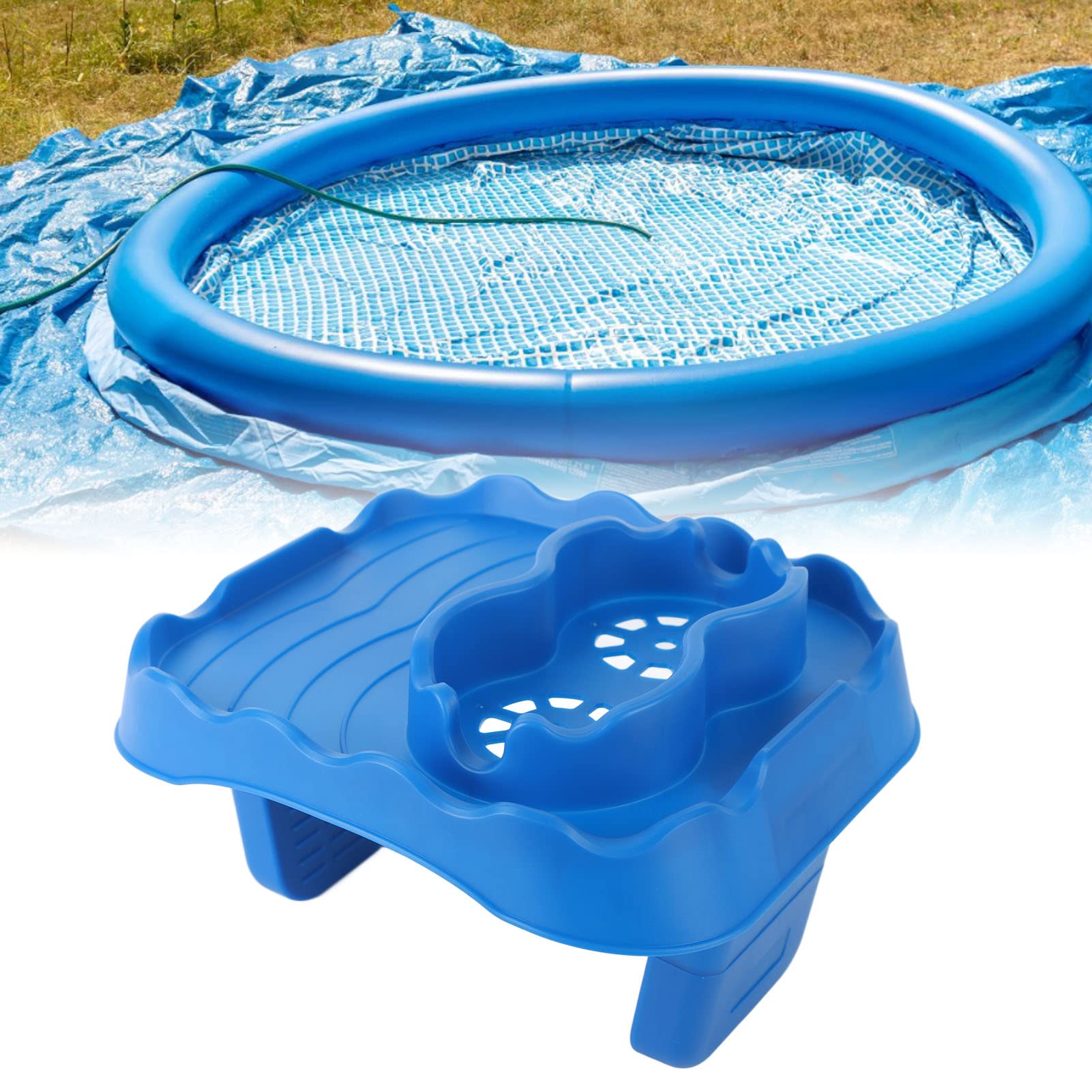 Hot Tub Table Tray, Adjustablee Hot Tub Table Tray Hot Tub Accessories with Drain Holes Anti Slip Drink Caddy for Bathtub Spa Outdoor Patio (Blue)