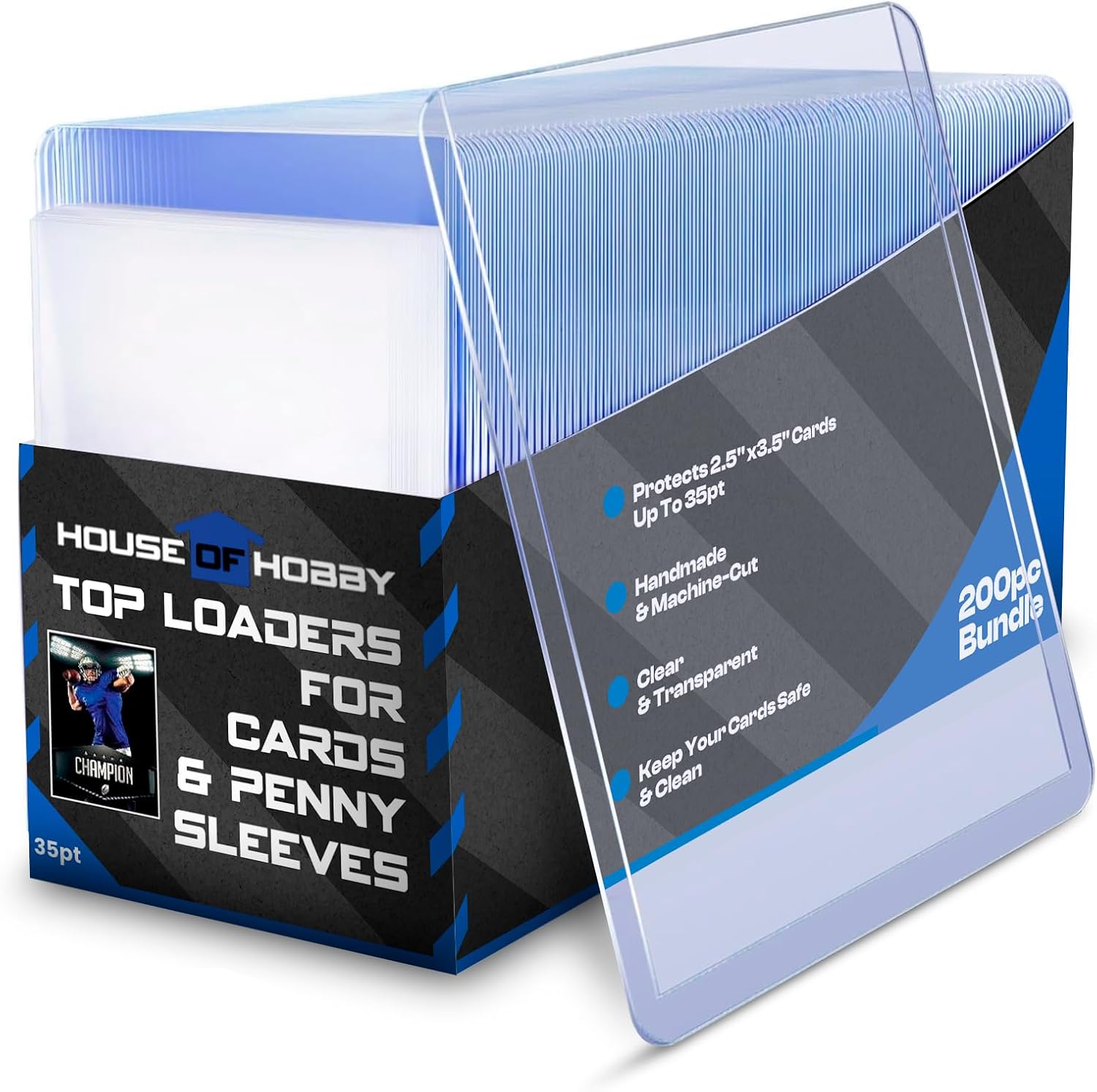 200pc Top Loaders for Cards and Penny Sleeves Bundle - Hard Plastic Card Sleeve, Trading Card Protectors, Yugioh & Baseball Card Sleeves - 100 Trading Card Top Loaders & 100 Penny Sleeves