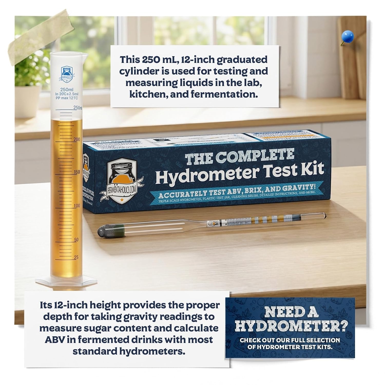 Fermentaholics Hydrometer Test Jar & Measuring Cylinder - Test Homebrewed Beer, Wine, Mead, Cider, & Fermented Beverages