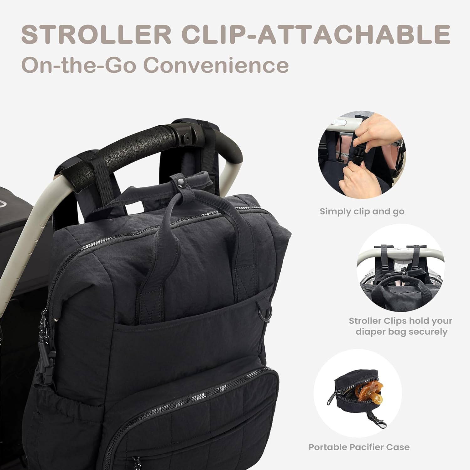 VONAL Diaper Bag Backpack, Lightweight Baby Diaper Bags, Travel Large Diaper Bag with Changing Station, Black Diaper Backpack for Boys Girls Newborn with Insulated Pockets, Stroller Straps - Image 7