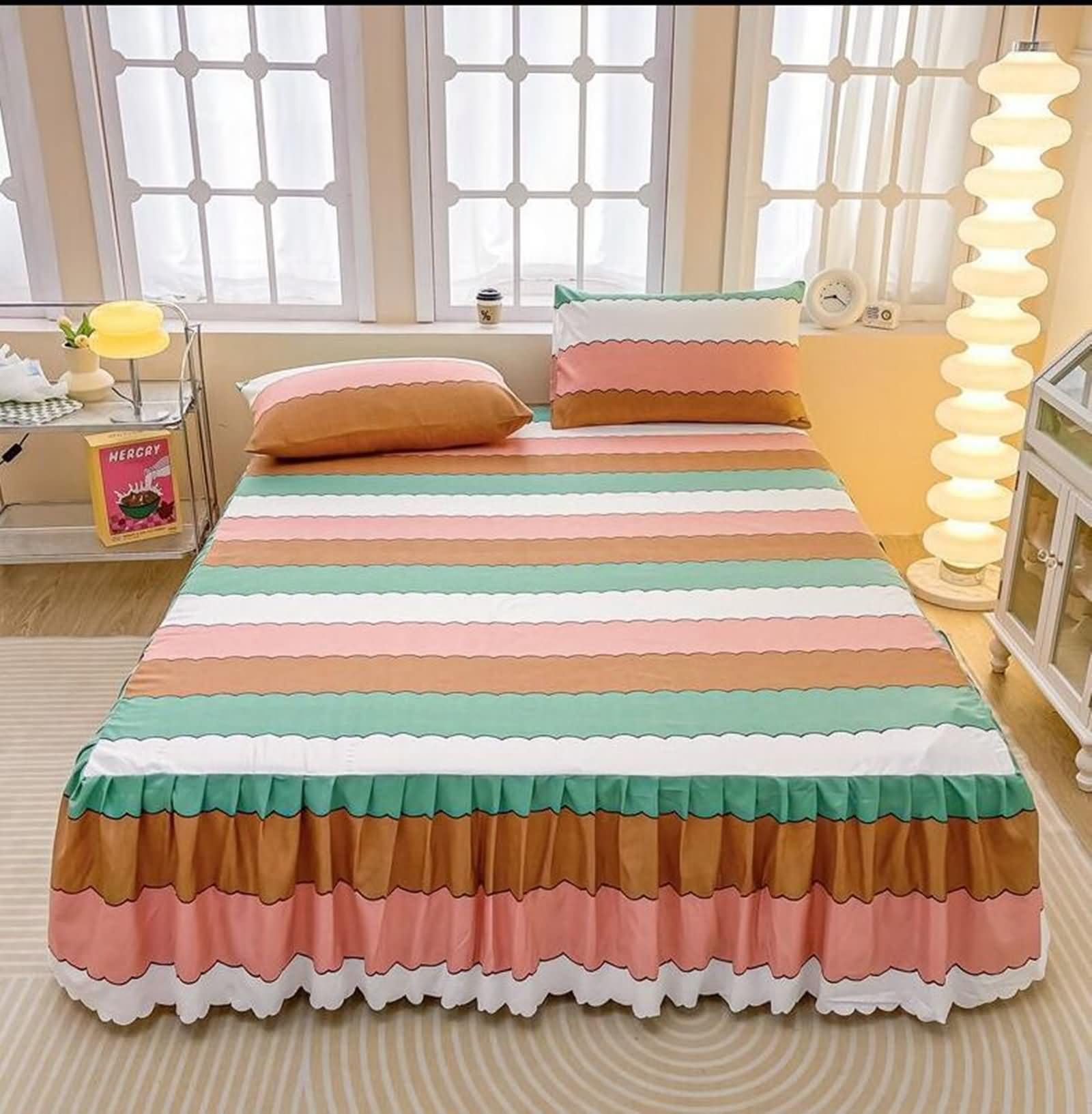 Drap housse 200x220cm Beydodo, textile de lit soigné à rayures