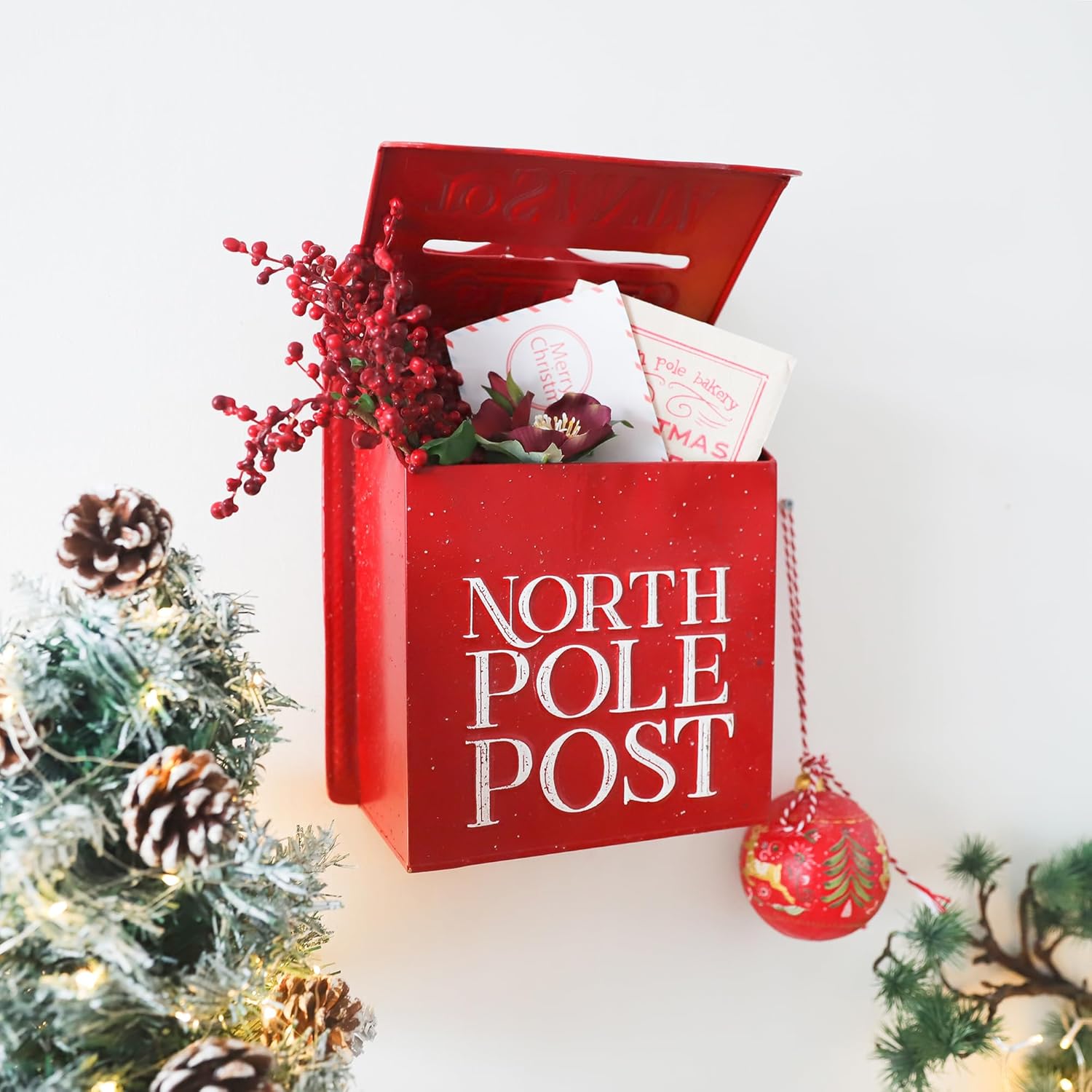 Xmas Letters to Santa Mailbox Christmas Wall Mount Mailboxes for Outside North Pole Post Vintage Mailbox Decoration Christmas Home ​Decor