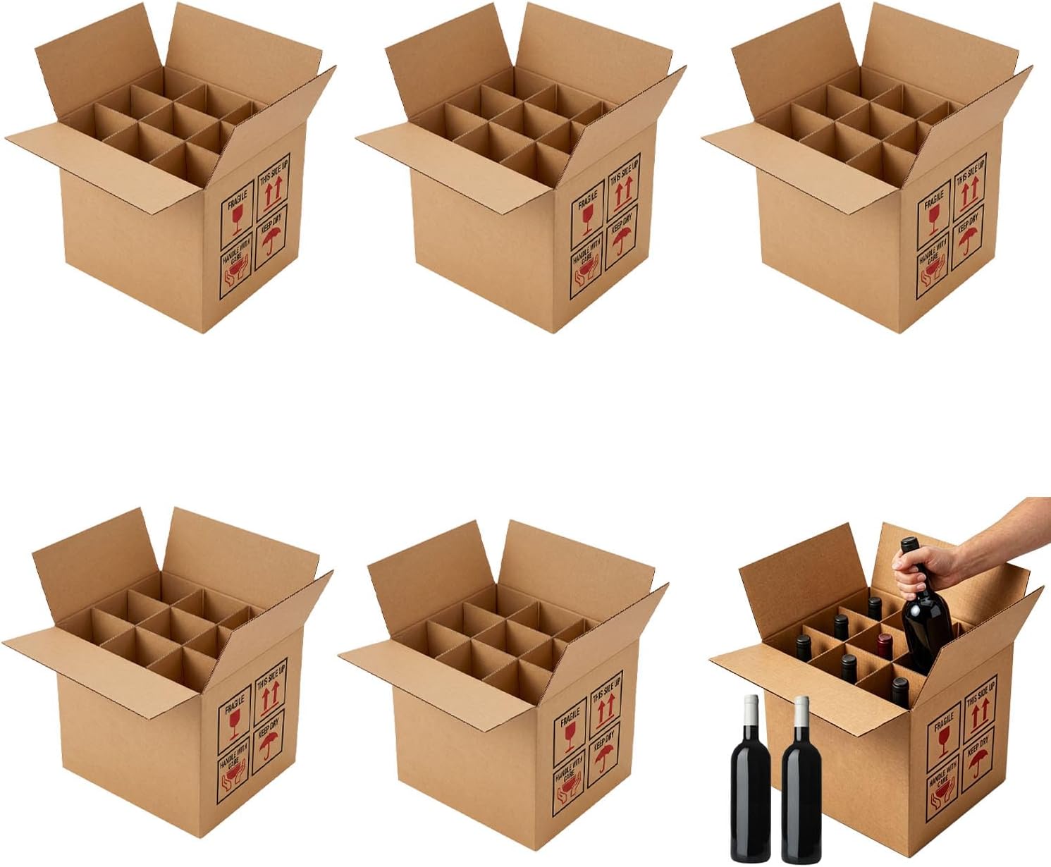 5 Pack Wine Boxes for Moving, 9 Bottle Wine Boxes for Shipping with Cardboard Dividers, Wine Glass Packing Boxes for Moving, Storage, Transport (9.4X9.4X13.7")