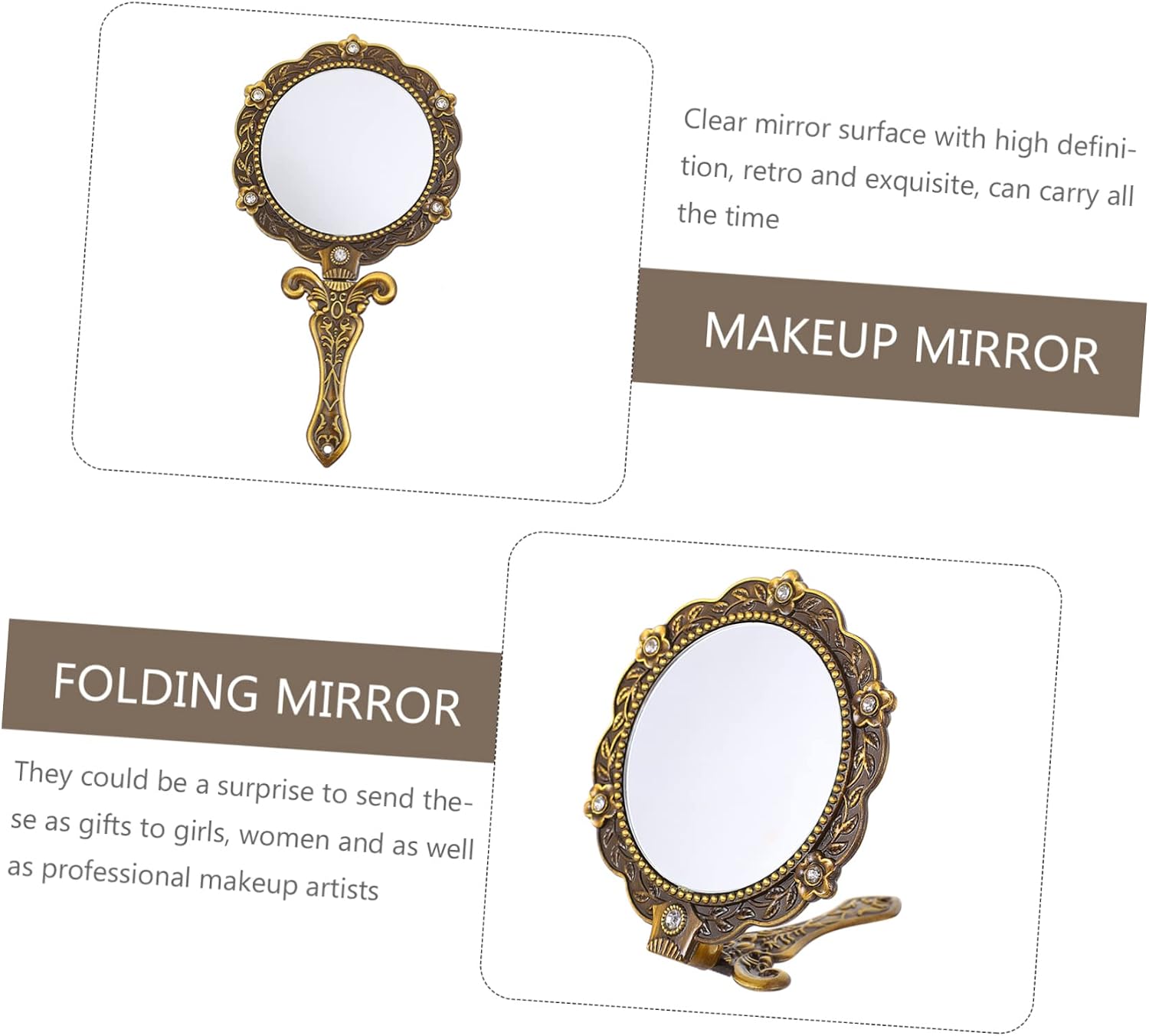 VICASKY Vintage Handheld Mirror Foldable Alloy Vanity Mirror for Women image 5