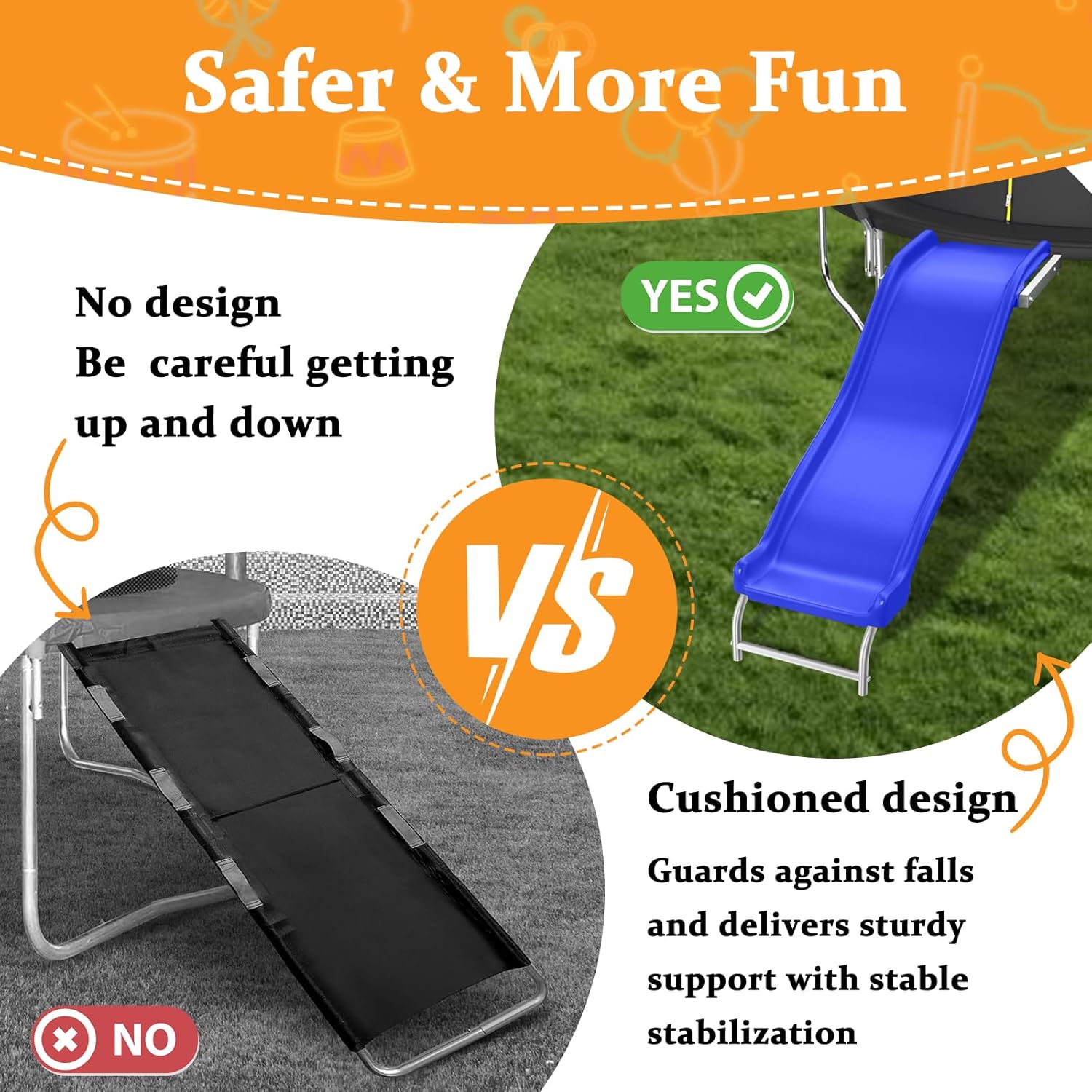 Outdoor Trampoline Slide for Kids,Heavy Duty Plastic Slide with Metal Bottom Frame,Safety Trampoline Accessories for 8-16FT,Blue