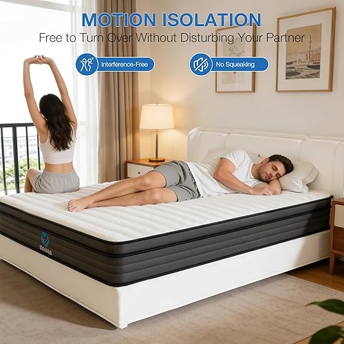 Miniatura 5 de Colchón Queen híbrido de espuma viscoelástica de 10 pulgadas en una caja, colchón de resortes individuales para sueño silencioso, alivio de presión