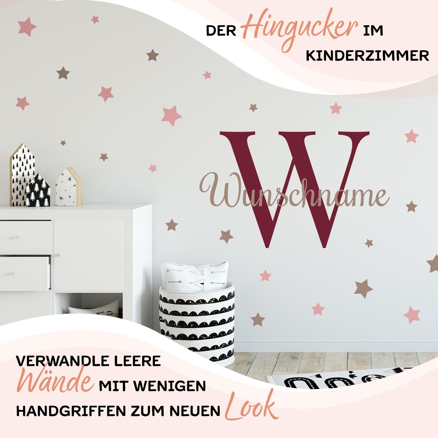 Wandsticker personalisiert Sticker Aquarell Tiere mit Name Wandtattoo für Kinderzimmer Babyzimmer Spielzimmer Mädchen Junge Y037 (Nr. 14 Sterne, Mit Wunschname)