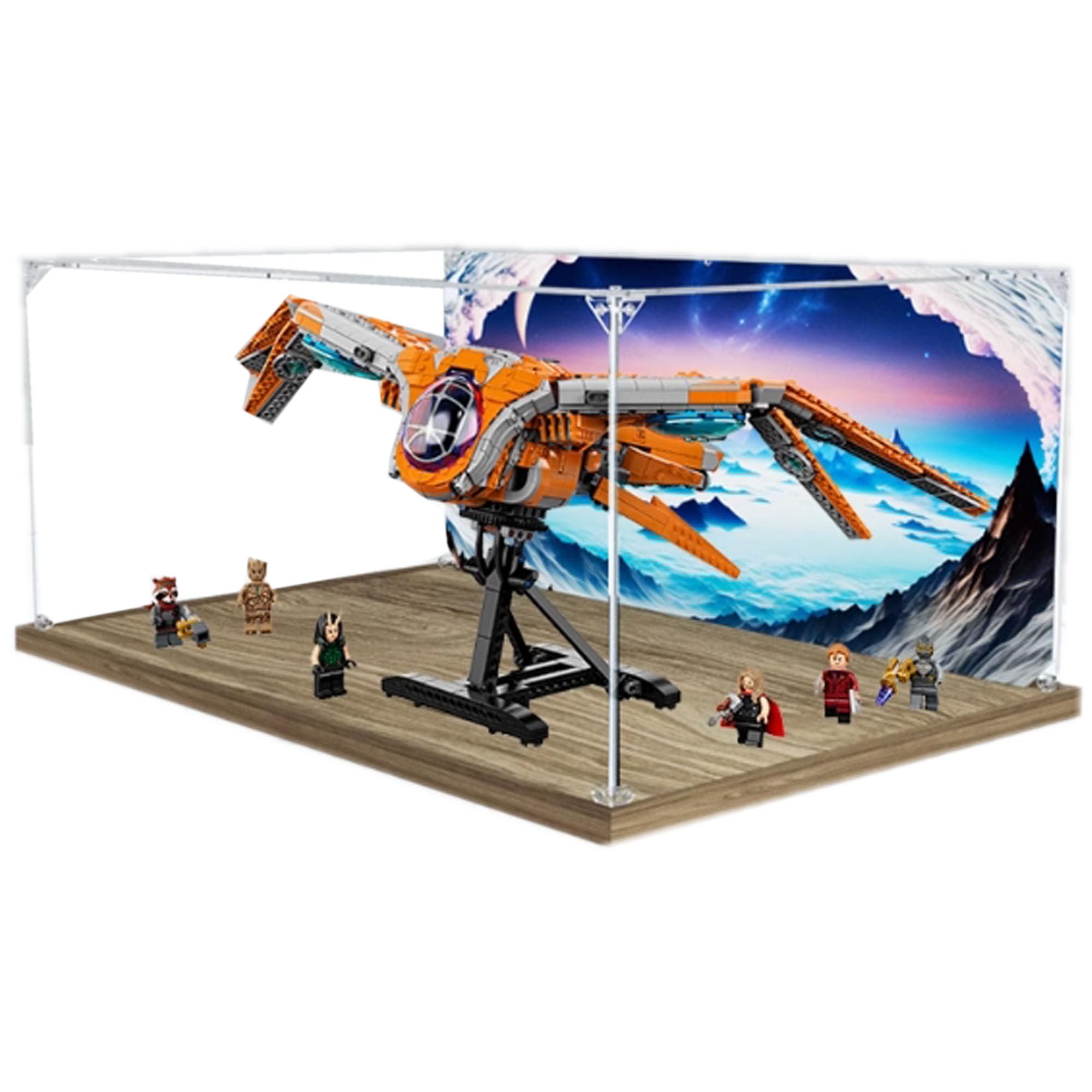 Vetrina acrilica trasparente, compatibile con Lego 76193 Guardiani della Galassia Ship Kit, antipolvere, protegge oggetti decorativi da collezione, regali (solo scatola) (base in legno 3 mm)