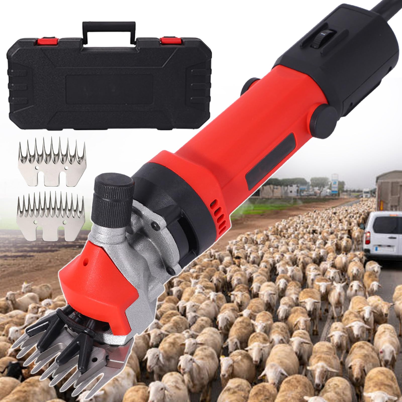 Set Tosatrice Elettrica per Animali da Fattoria - 850W Professionale per Pecore E Bestiame Forbici,6 velocità Regolabili, per La Toelettatura di Pecore, Capre, Bovini,3200 Giri/Min Red