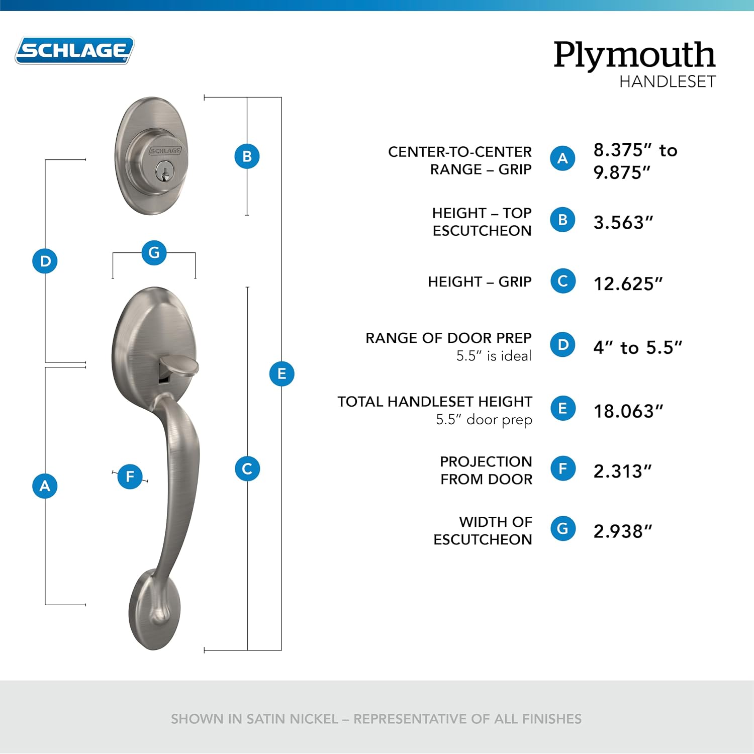 SCHLAGE Front Door Entry Handleset, Plymouth Knob, Matte Black image 3