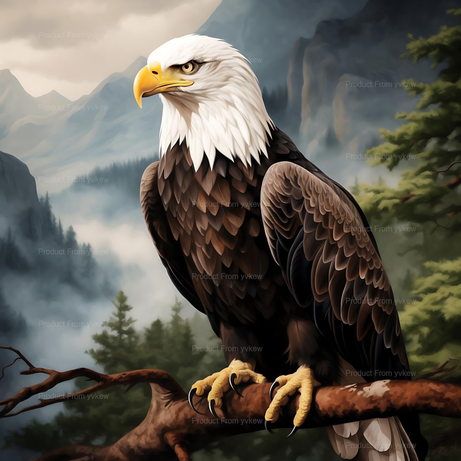 yvkew 5D American Eagle Day Diamond Painting Kits Fantasy Majestic Bald Eagle for Adults Kids, DIY Full Drill Crystal Arts and Crafts, for Home Wall Decor Gifts, 20x24 inch