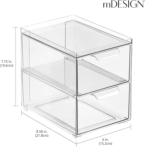Miniatura 5 de mDesign Caja apilable de almacenamiento con 2 cajones extraíbles, contenedores apilables de plástico para cajones para baño principal o de