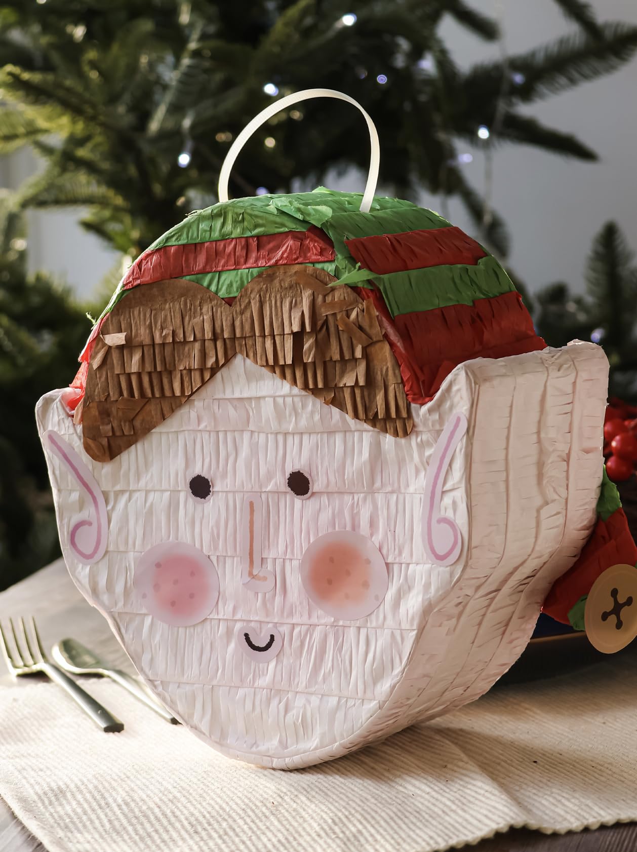 Christmas Pinata Fun Size Xmas Elf Head Shaped Pinata With Face Stickers - Fun Kids Party Activity Decoration