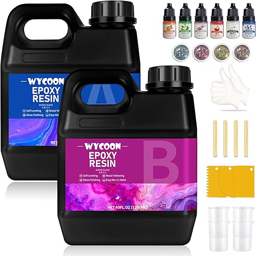 Resina epoxi, kit de resina epoxi transparente de 80 onzas, sin burbujas y sin amarillamiento, kit de resina de curado rápido para manualidades de