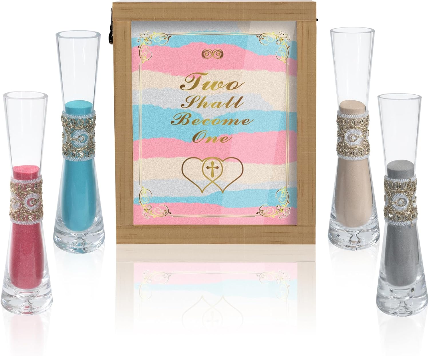 Unity Sand for Wedding Ceremony Set - LIKEYO 9 PCS Unity Ceremony Kit with A Wood Box & Four Vases & Four Colored Sands, Outdoor Wedding Decoration Ideas, Marriage Party Gift Set for Bride Bridegroom