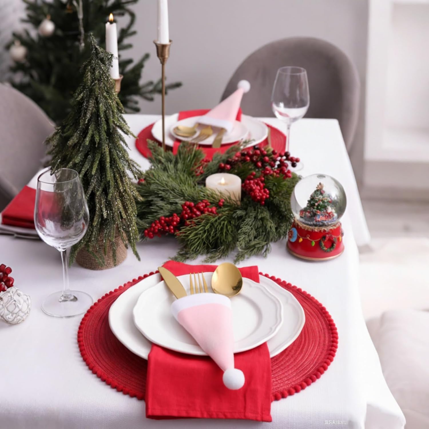 30 Pack Christmas Santa Hats Silverware Holders, Pink image 4